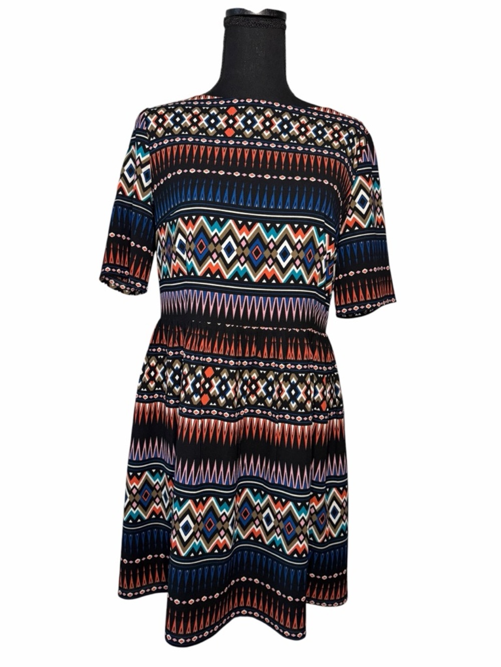Maeve Black Multi-Pattern Midi Dress S
